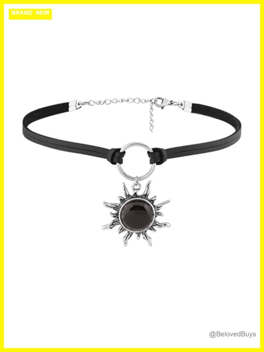Gothic Boho Sun Choker Necklace Faux Leather Crystal Halloween Gift for Women